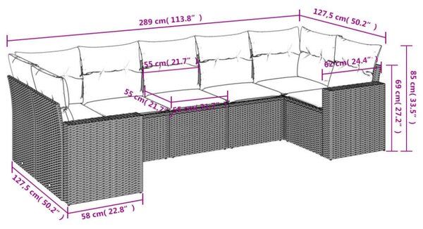 VidaXL Polyrattan Kerti Ülőgarnitúra - 7 részes - Szürke