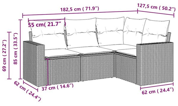 VidaXL Polyrattan Kerti Ülőgarnitúra - 4 részes - Világosszürke