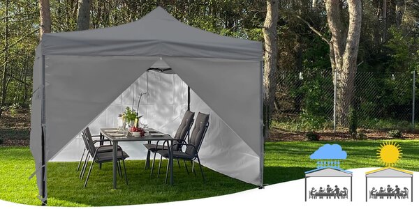 MalTec Sunwaal Pavilon - 3x3m, Szürke, 4 Fal, Vízálló