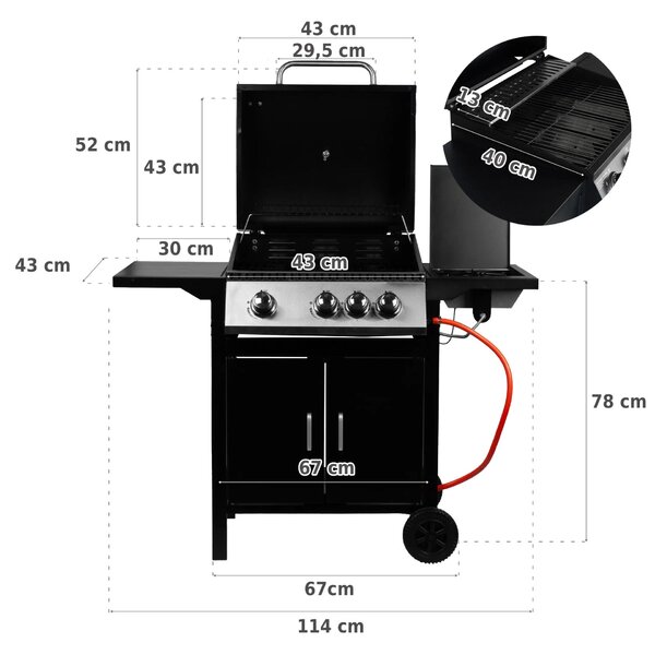MalTec PartyTogether 3+1 Gázgrill - 11,6 kW, Oldalsó Égővel