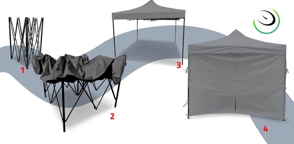 MalTec Sunwaal Pavilon - 3x3m, Szürke, 4 Fal, Vízálló