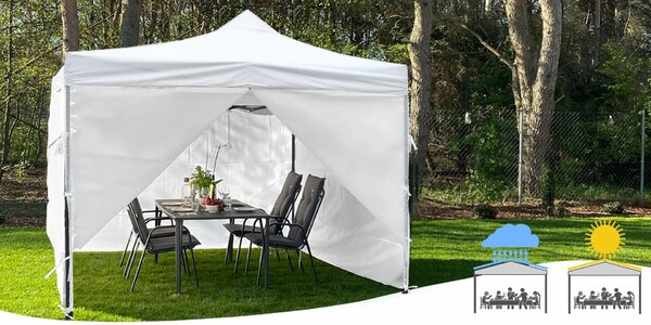 MalTec Sunwaal Pavilon - 3x3m, Fehér, 4 Oldalfal, Vízálló