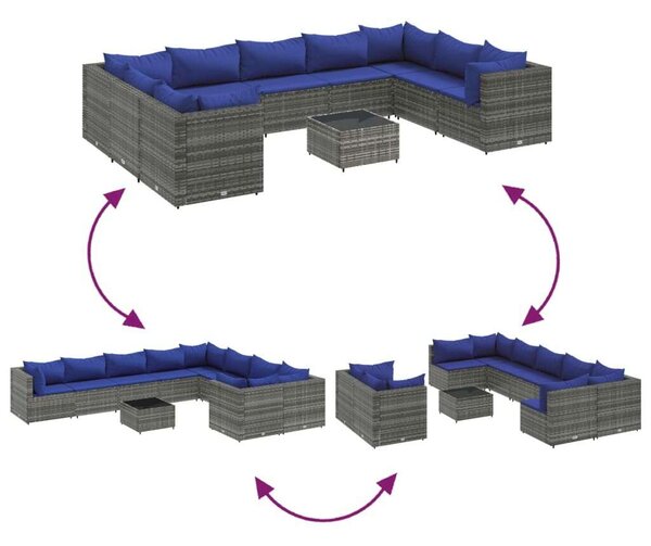 VidaXL Polyrattan Kerti Ülőgarnitúra - 10 részes - Szürke