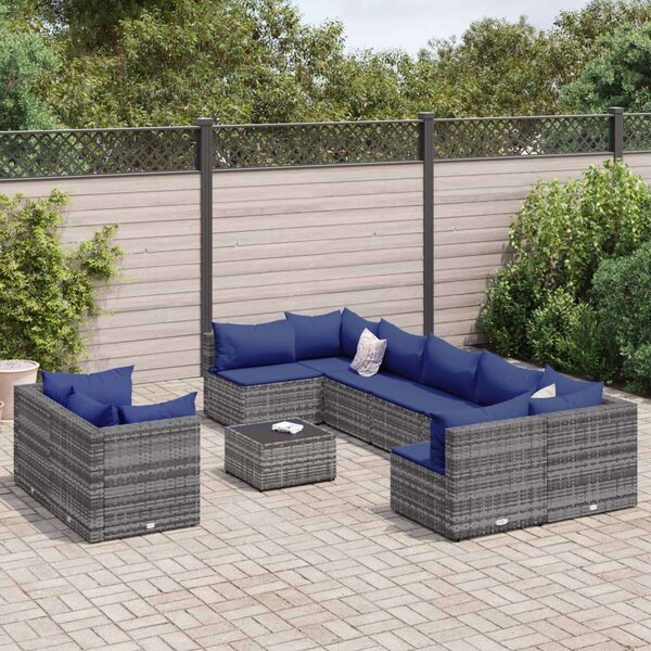 VidaXL Polyrattan Kerti Ülőgarnitúra - 10 részes - Szürke