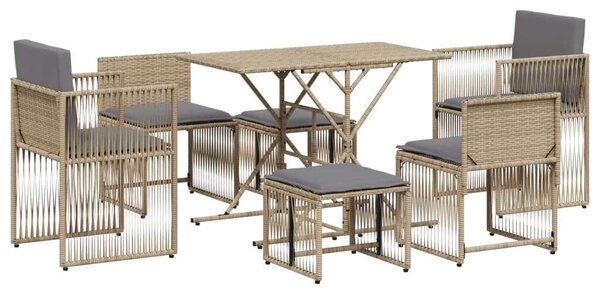 VidaXL Polyrattan Kerti Étkezőgarnitúra - 7 részes, Bézs