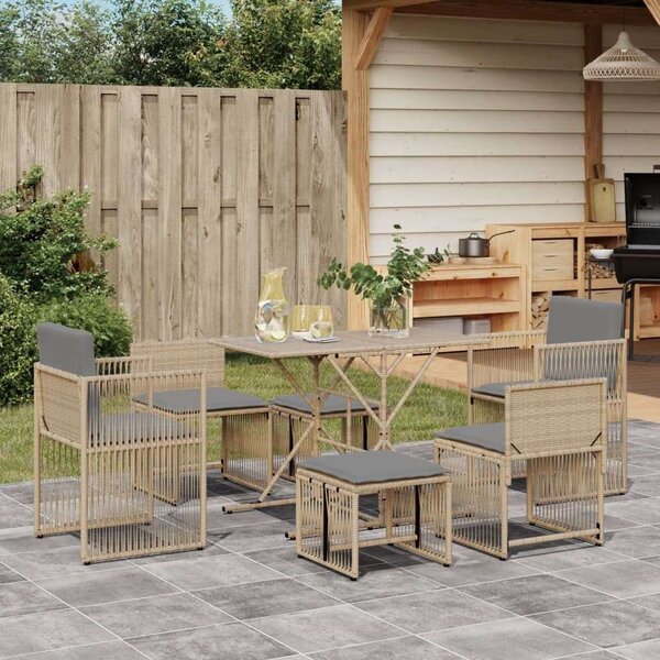 VidaXL Polyrattan Kerti Étkezőgarnitúra - 7 részes, Bézs