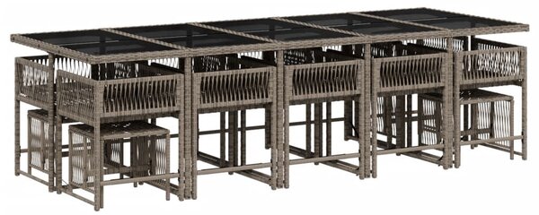 VidaXL Kerti Étkezőgarnitúra - Polyrattan - 15 részes - Szürke