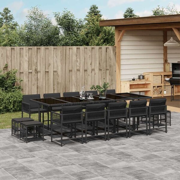 VidaXL Polyrattan Kerti Étkezőgarnitúra - 15 részes - Fekete