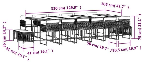 VidaXL Polyrattan Kerti Étkezőgarnitúra - 17 részes - Fekete