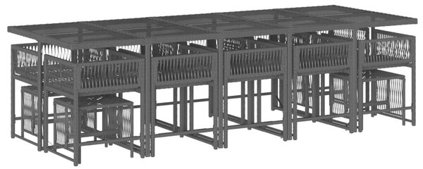 VidaXL Polyrattan Kerti Étkezőgarnitúra - 15 részes - Fekete