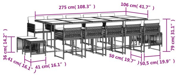 VidaXL Kerti Étkezőgarnitúra - Polyrattan - 15 részes - Szürke