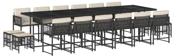 VidaXL Polyrattan Kerti Étkezőgarnitúra - 17 részes - Fekete