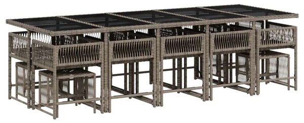 VidaXL Kerti Étkezőgarnitúra - Polyrattan - 15 részes - Szürke