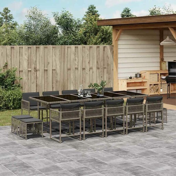 VidaXL Kerti Étkezőgarnitúra - Polyrattan - 15 részes - Szürke