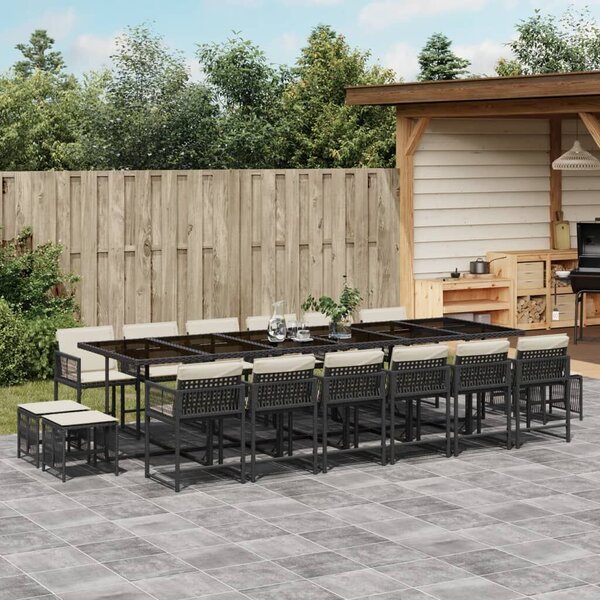 VidaXL Polyrattan Kerti Étkezőgarnitúra - 17 részes - Fekete
