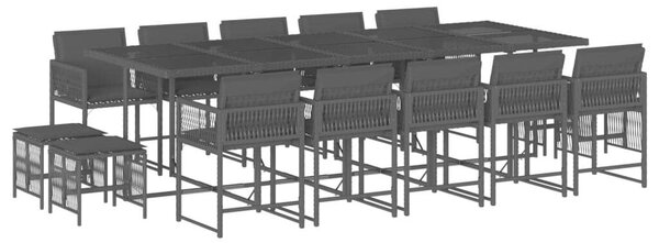 VidaXL Polyrattan Kerti Étkezőgarnitúra - 15 részes - Fekete