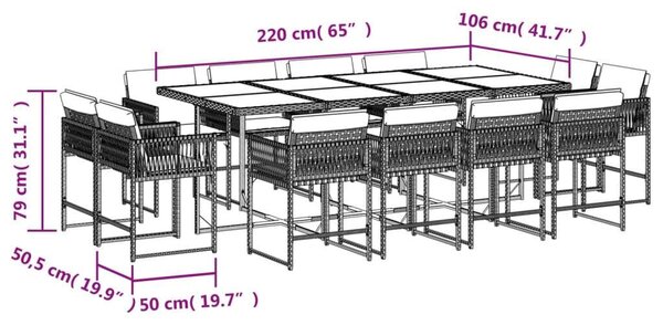 VidaXL 13 részes barna polyrattan kerti ülőgarnitúra párnákkal