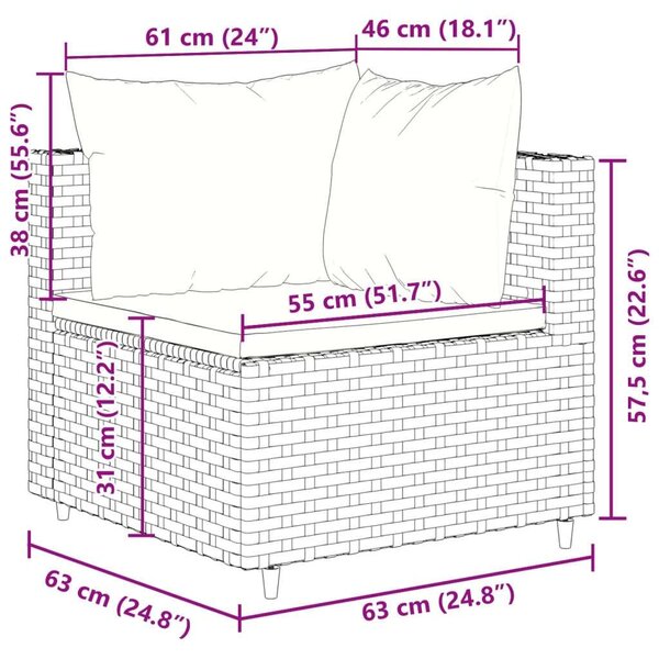 5 Részes Polyrattan Kerti Ülőgarnitúra - Szürke, Kék Párnákkal