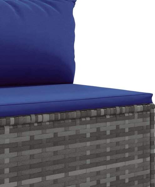 5 Részes Polyrattan Kerti Ülőgarnitúra - Szürke, Kék Párnákkal