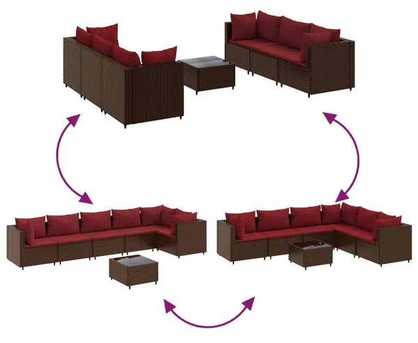 Polyrattan Kerti Ülőgarnitúra - 7 részes - Barna