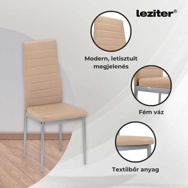 Leziter Denton 6+1 Étkezőgarnitúra - Bézs-Szürke, Üveg Asztal