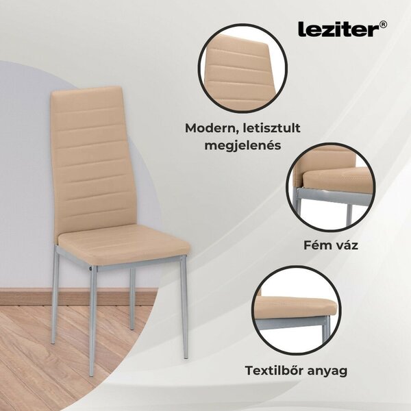 Midland Modern Étkező Garnitúra - 4 Szék, Üveg Asztal, Bézs-Szürke