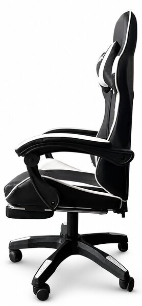 GOBORELAX Gamer szék masszázs funkció, lábtartó - fekete-fehér