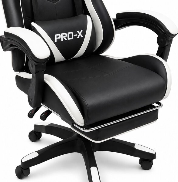GOBORELAX Gamer szék masszázs funkció, lábtartó - fekete-fehér