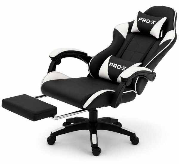 GOBORELAX Gamer szék masszázs funkció, lábtartó - fekete-fehér