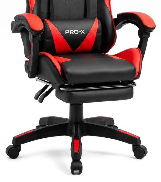 GOBORELAX Gamer szék masszázs funkció, lábtartó - fekete-piros