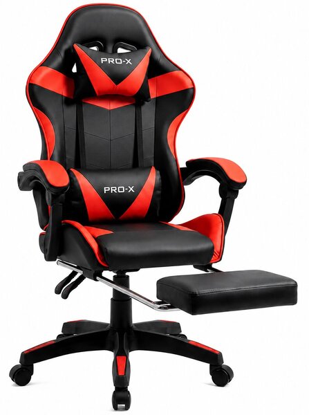 GOBORELAX Gamer szék masszázs funkció, lábtartó - fekete-piros