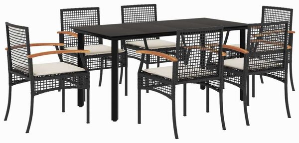 VidaXL 7 részes fekete polyrattan kerti étkezőgarnitúra párnával