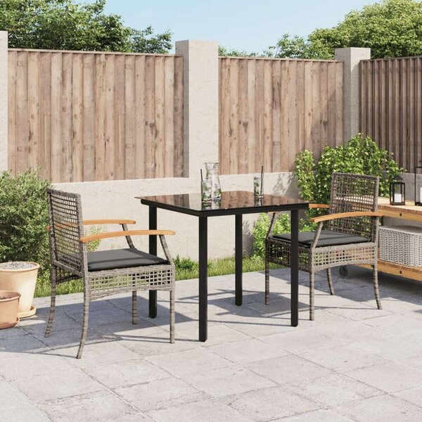VidaXL 3 részes szürke polyrattan kerti étkezőgarnitúra párnával