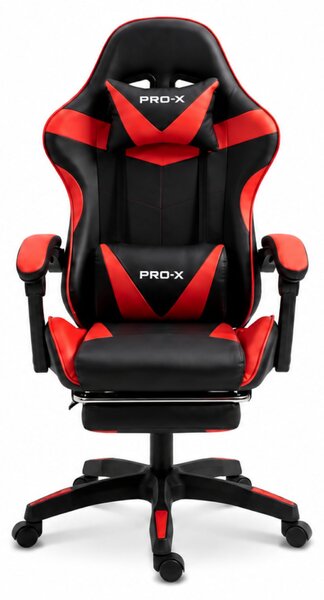 GOBORELAX Gamer szék masszázs funkció, lábtartó - fekete-piros