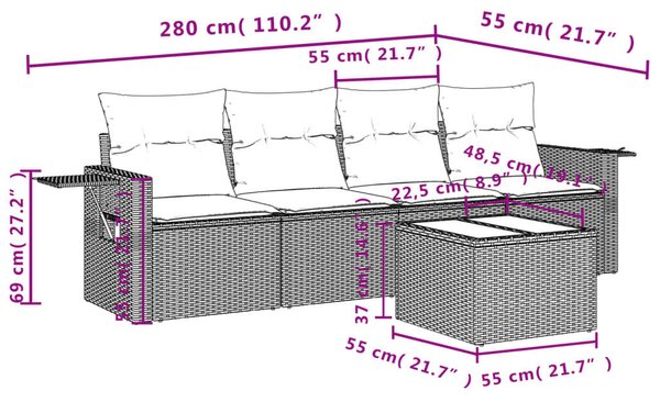 VidaXL Polyrattan Kerti Ülőgarnitúra - 5 részes - Bézs