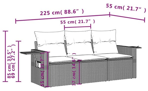 VidaXL Polyrattan Kerti Ülőgarnitúra - 3 részes - Világosszürke
