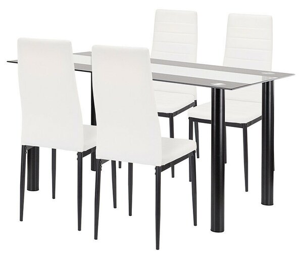 Leziter Denton Étkezőgarnitúra - 140 cm üveg asztal, 4 fehér szék
