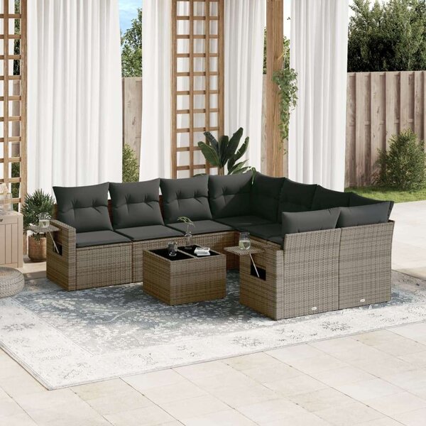 VidaXL Polyrattan Kerti Ülőgarnitúra - 9 részes - Szürke