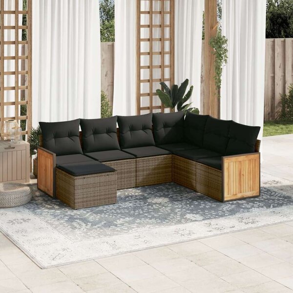 VidaXL 7 részes szürke polyrattan kerti ülőgarnitúra párnákkal