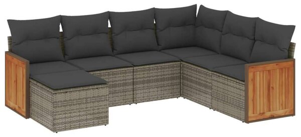VidaXL 7 részes szürke polyrattan kerti ülőgarnitúra párnákkal