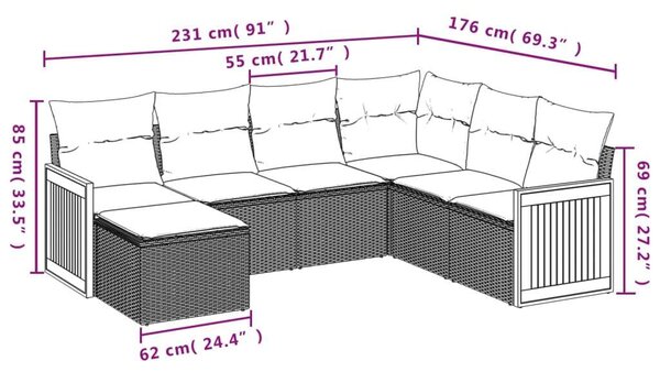 VidaXL 7 részes szürke polyrattan kerti ülőgarnitúra párnákkal