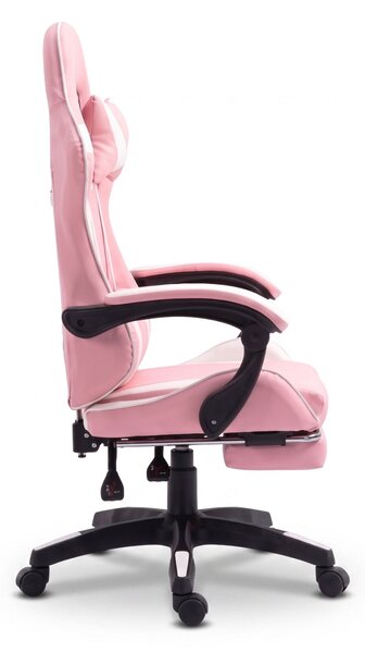 GOBORELAX Gamer szék lábtartóval, masszázsfunkció - fehér-rózsaszín