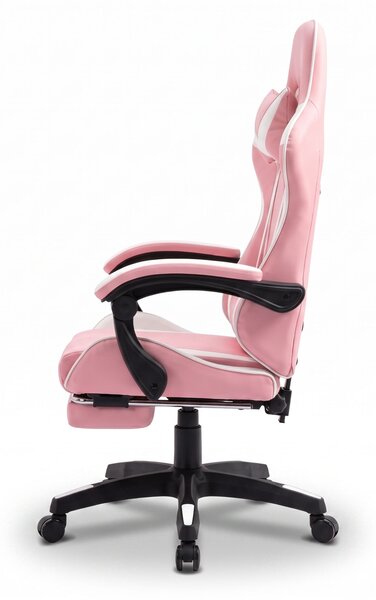 GOBORELAX Gamer szék lábtartóval, masszázsfunkció - fehér-rózsaszín