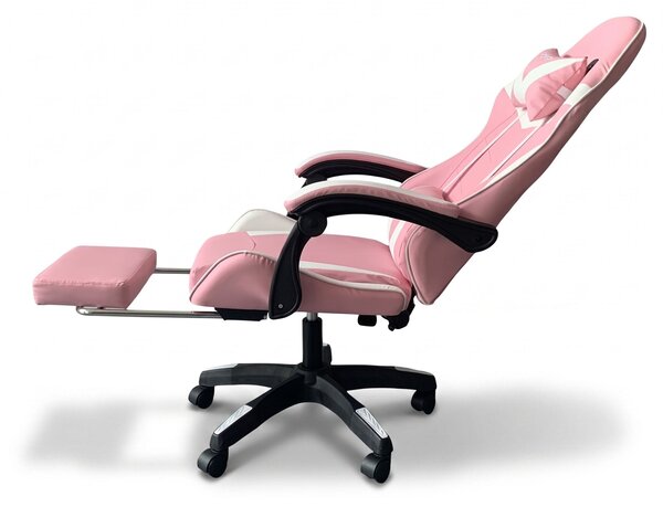 GOBORELAX Gamer szék lábtartóval, masszázsfunkció - fehér-rózsaszín