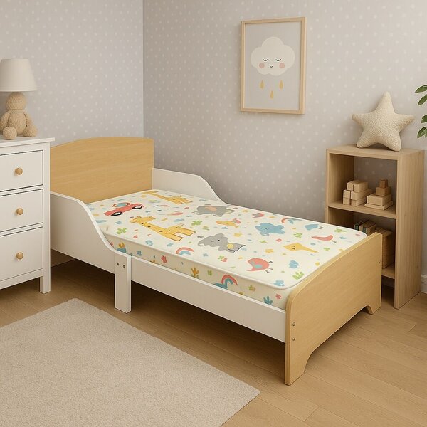 GINGER HOME Fa Gyerekágy Leesésgátlóval és Ágyráccsal – Montessori Gyerekágy 140x70 cm Gyerekeknek