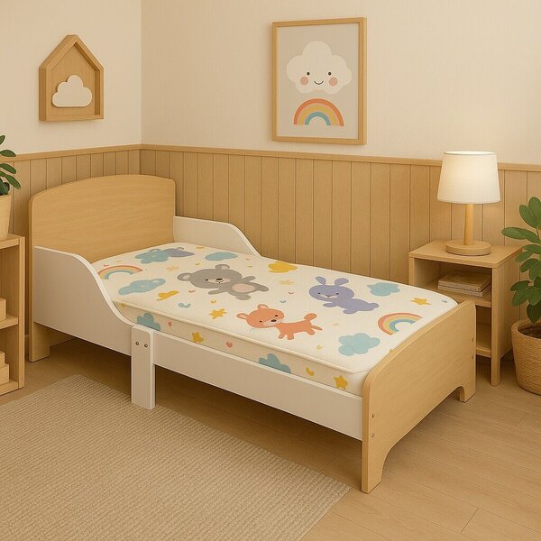GINGER HOME Fa Gyerekágy Leesésgátlóval és Ágyráccsal – Montessori Gyerekágy 140x70 cm Gyerekeknek