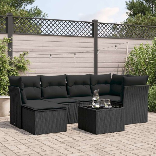 VidaXL Polyrattan Kerti Ülőgarnitúra - 7 részes - Fekete