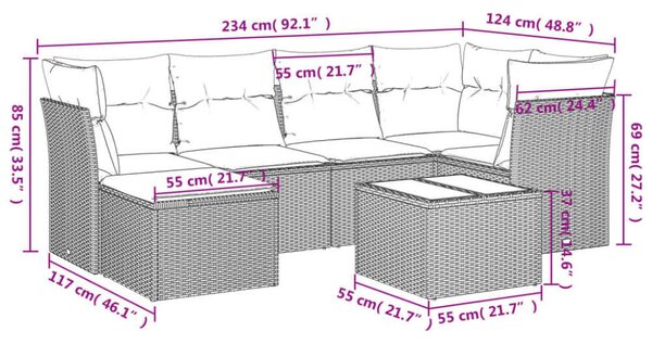 VidaXL Polyrattan Kerti Ülőgarnitúra - 7 részes - Fekete