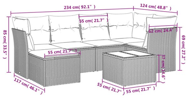 VidaXL Polyrattan Kerti Ülőgarnitúra - 7 részes - Fekete