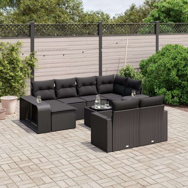 VidaXL Polyrattan Kerti Ülőgarnitúra - 11 részes - Fekete
